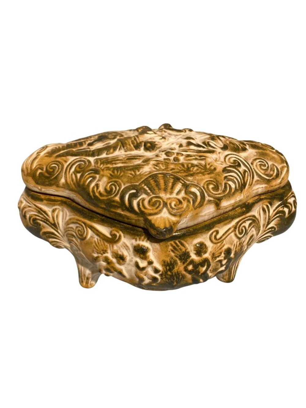 Vintage Gold And White Ceramic Courting Couple & Cherubs Trinket Box Whimsigoth